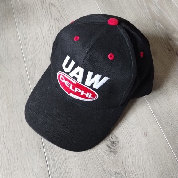 Vintage UAW Delphi Racing Hat Baseball Cap Hendricks Motorsports Black Red OSFA - Picture 1 of 11